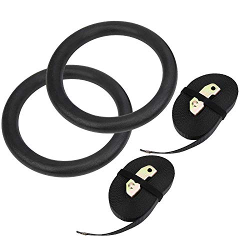 Gymnastic Hanging Rings with Sturdy ABS Rings and Polyester Webbing for Indoor and Strength Training, Black