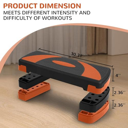 Fitvids Workout Step Aerobic Platform – 31" Exercise Step with 3 levels Adjustable Height – nan – Tangerine