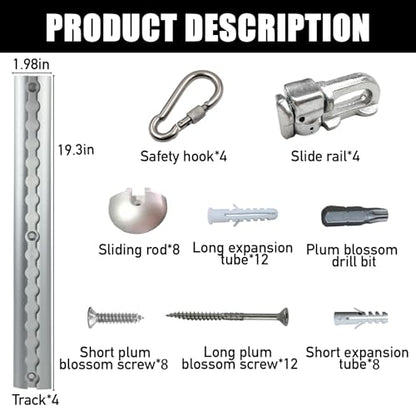 Adjustable Resistance Band Wall Anchor Set, Wall Mount Workout Anchors with Rails and Cars for Exercise Bands & Suspension Straps & Body Weight Straps & Strength Training & Home Workouts