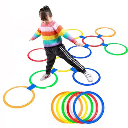 11in Hopscotch Rings-Hopscotch Game Hoops Circles with 15 Connectors for Kids Balance Agility Training Obstacle Course, Boys Girls Birthday Fun Play Indoor Outdoor Backyard Playground Activity