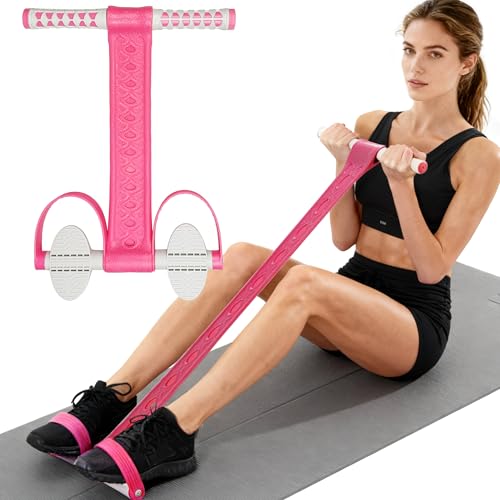 Foot Pedal Resistance Band with Handle Multifunction Tension Rope for Women Exercise Fitness Workout Stirrup Puller - color: Pink