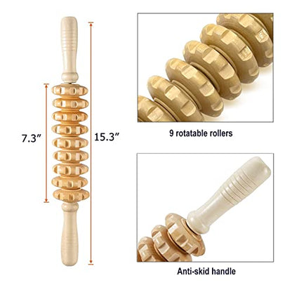 2 in 1 Wooden Back Massager Roller Rope & Handheld Roller Massager Stick, Relax Fascia, Cellulite, Muscle, Back & Abdomen, Therapy Lymphatic Anti Cellulite Muscle Recovery Massage Tool
