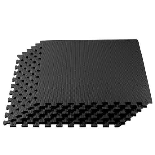 We Sell Mats 3/8" Thick Multipurpose EVA Foam Exercise Floor Mat, Interlocking Tiles, Anti-Fatigue for Home or Gym - color: Black, style: 24 Square Feet (6 Tiles)