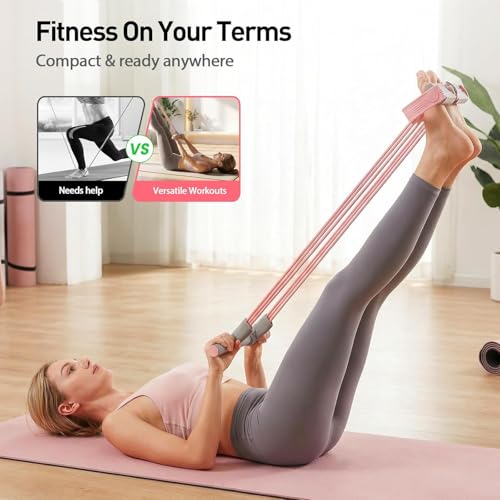 Pedal Resistance Band with Handles, 2026 Upgrade 6-Tube Pedal Resistance Band Multifunction Elastic Yoga Resistance Band for Full Body Workout, Stretching, Waist, Arm, Leg - color: pink