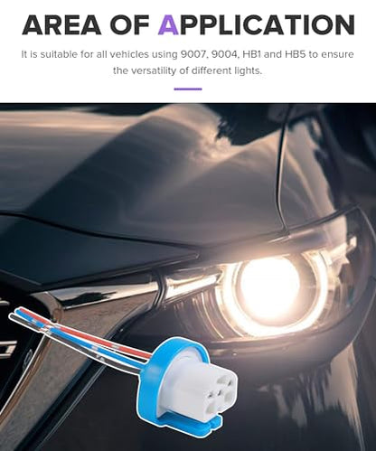 2PCS Headlight Harness,Car Accessories 3 Pin Ceramic Headlight Wiring Harness,Automotive Replacement Electrical Wiring Harnesses,Compatible with Lamps Models of 9007,9004,HB1,and HB5