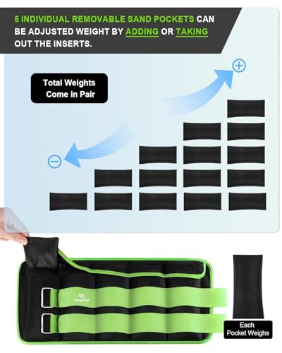 Fragraim Adjustable Ankle Weights 1-3/4/5/6/8/10/12/15/20 LBS Pair with Removable Weight for Jogging, Gymnastics, Aerobics, Physical Therapy - color: green - double buckle, style: 10 lbs each( 20 lbs pair)