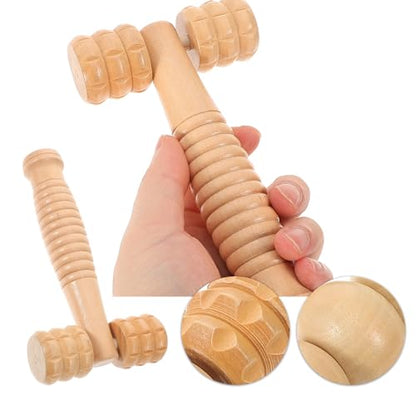 Wooden Massage Roller Tool 3-Piece Set Handheld Foot and Body Massager for Neck Shoulder and Muscle Relief Portable 5.90X3.14X1.18In