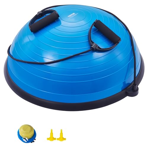 VEVOR Half Exercise Ball Trainer, 23/26 inch Balance Ball Trainer, 1500lbs Capacity Stability Ball, Yoga Ball with Resistance Bands & Foot Pump, Strength Fitness Ball for Home Gym Full Body Workout - color: 23" Ripple Blue