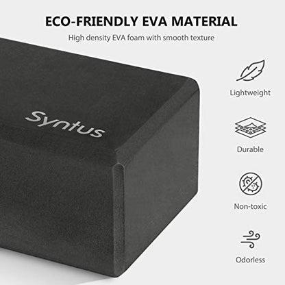Syntus Yoga Block and Yoga Strap Set, Soft Non-Slip Yoga Blocks 9×6×4 inches, 8FT Metal D-Ring Strap for Yoga, General Fitness, Pilates, Stretching and Toning