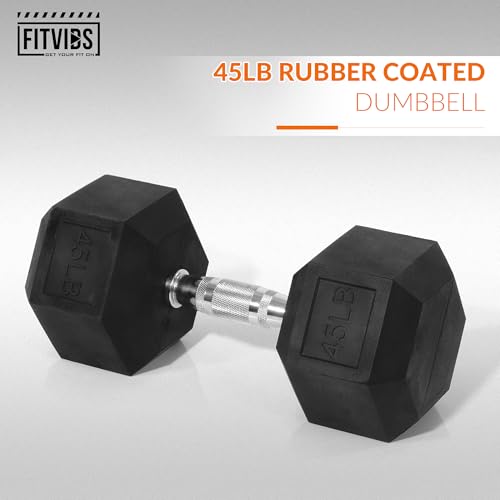 Fitvids Hex Dumbbells Rubber Coated Hand Weights for Exercises and Fitness, 10-50LB Option - size: 45LB Single