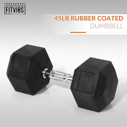 Fitvids Hex Dumbbells Rubber Coated Hand Weights for Exercises and Fitness, 10-50LB Option - size: 45LB Single