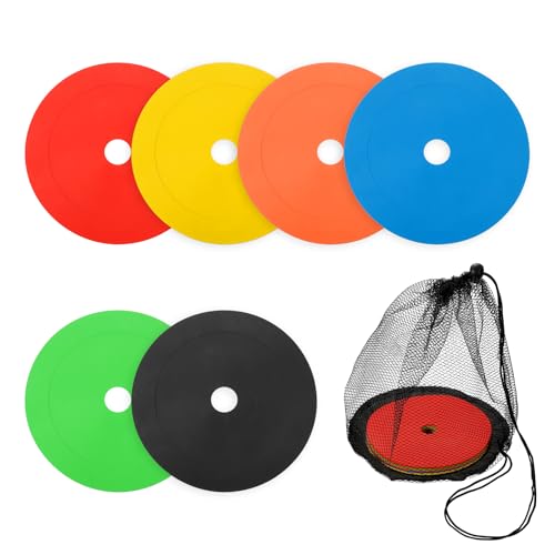 Flat Cones Spot Markers, Non-Slip Spot Marker Agility Dot Soccer Cones with Drawstring Bags - color: Red/Yellow/Orange/Green/Black/Blue