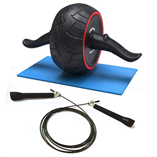 Ab Roller for Abs Exercise Workout Fitness Ab Wheel Roller Knee Mat Resistance Bands Home Gym Equipment for Men Women Abdominal Exercise - color: Black w Jump Rope