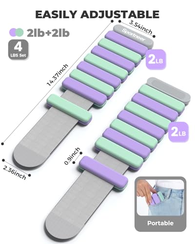 Sportneer Wrist & Ankle Weights for Women Men 4 lbs (2 lb Each) Adjustable Silicone Weighted Bracelet Set for Gym Yoga Pilates Cardio Strength Training Wearable Arm Hand Workout Weights