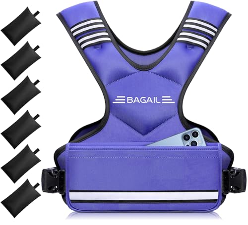 BAGAIL Adjustable Weighted Vest for Women 4-10lb/12-18lb/20-32lb, Comfortable U-Neck Rucking Vest with 6 Removable Weights, Storage Pocket and Reflective Strips for Walking, Jogging, Weight Loss - color: Purple, size: 12-18 Lb