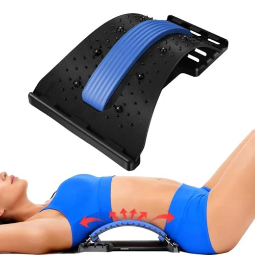 Back Stretcher - 4-Level Adjustable Lumbar Support Board & Back Cracker for Lower Back Pain Relief, Home Office Use (Blue) - color: Blue