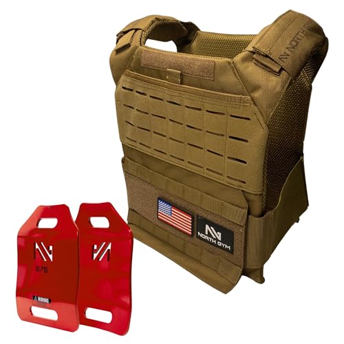 Northgym Adjustable Weighted Vest/Incl. 3D Weight Plates in 14lbs / 20lbs/ 30lbs/ 42.5lbs - Optimized Weight Distribution and with Curved Plates for Running, Functional Training and Working Out - style: Tan 14lbs