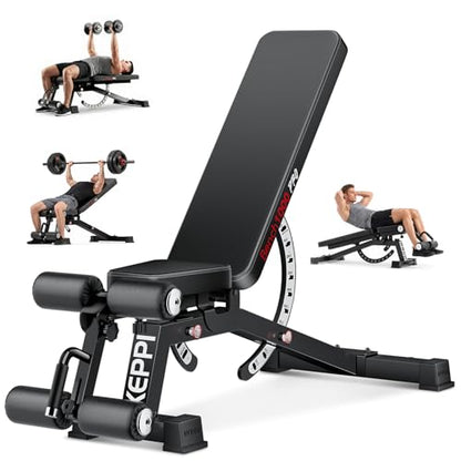 Adjustable Weight Bench, Commercial Grade 1200LB Workout Bench Press Set for Home Gym Strength Training Exercise, Incline Bench with 12+3 Adjustable Backrest&Seat Positions for Full Body Fitness - color: BLACK
