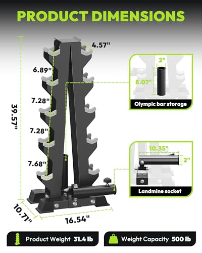 HANDBODE A-Frame Dumbbell Rack Heavy Duty Weight Stand for Dumbbells, Space-Saving Metal Storage Organizer, Sturdy Dumbbell Holder for Home Gym - style: 1 X 5-Tier A-Frame with Landmine Attachment