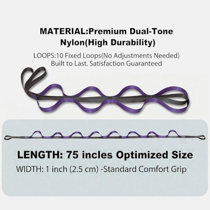 Stretching Strap with Loops,Non-Elastic Yoga Strap for Physical Therapy,Knee Replacement Recovery & Plantar Fasciitis,Leg Stretcher Band for Flexibility & Hamstring Rehab