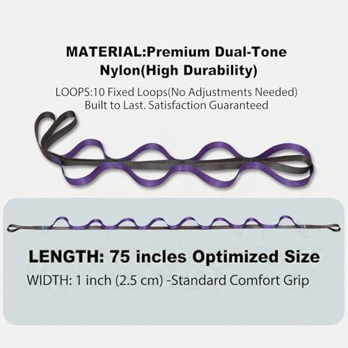 Acozycoo Stretching Strap with Loops for Leg Calf Back Physical Therapy - color: Purple