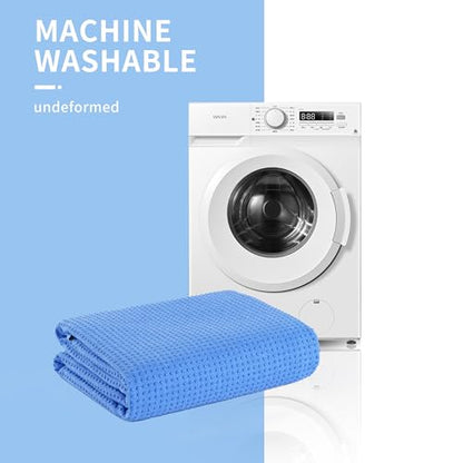 Microfiber Hot Yoga Towel Mat, 24 x 72 inches, with Non-Slip Silicone Grip, Secure Fit Elastic Straps (Blue)