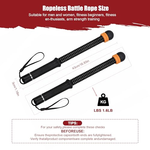 TOMSHOO 2PCS Ropeless Battle Ropes Portable Weighted Workout Ropes for HIIT Arm Exerciser Rope Cordless Home Gym Equipment for Men & Women