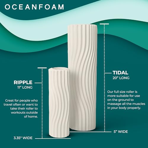 Tidal Roller - Natural - Muscle Massage Foam Roller for Back Pain & Stretching - Firm and Ergonomic Wide Wave Textured - Yoga, Athletics, & Wellness - Full Size, 20" x 5" - color: Natural