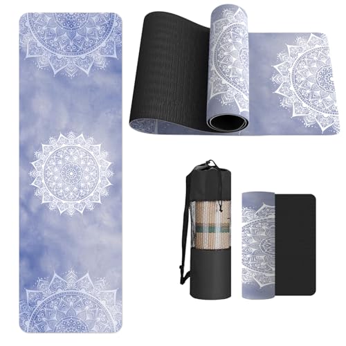 FOLAI Extra Thick Yoga Mat 6mm，pilates mat thick - Non-Slip Exercise Mat for HIIT, Pilates & Home Workouts & Workout with Free Carry Strap - color: Mandala Blue