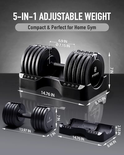 BYZOOM FITNESS Pure Series Adjustable Dumbbell - 12.5/25/27.5/50/55/75lb - ONE UNIT OR PAIR(check QTY before purchase) - 5-in-1/ 10-in-1 / 15-in-1 / 21-in-1 Flexible Hand Weights for Home Apartment Garage Gym, Strength Training & Fitness Workouts, White O