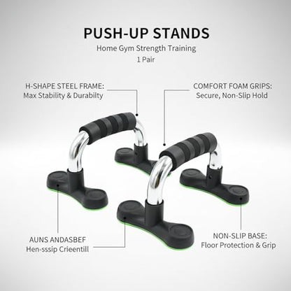 H-Shape Steel Push Up Bars with Foam Grips, Textured Base for Home Gym Strength Training & Calisthenics (1 Pair, Silver)