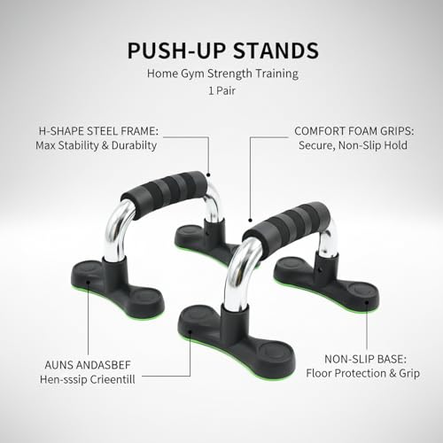 H-Shape Steel Push Up Bars with Foam Grips, Non-Slip Base for Home Gym Strength Training & Chest Workouts (1 Pair, Silver)