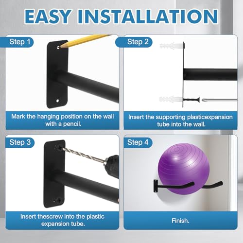 Medicine Ball Rack, 2 Pairs Yoga Ball Racks, Exercise Ball Wall Holder, Fitness Ball Wall Rack for Gym, Garage Ladder Wall Mount, Metal Storage Wall Rack for Basketballs, Volleyballs