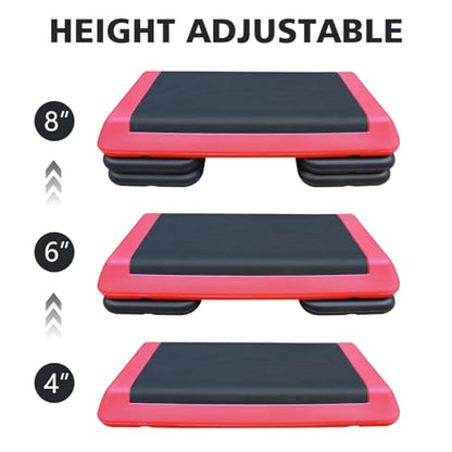 Aerobic Step Platform 30" × 14" Height Adjustable Workout Step for Fitness Strength Training with Risers Exercise Platform for Home Gym