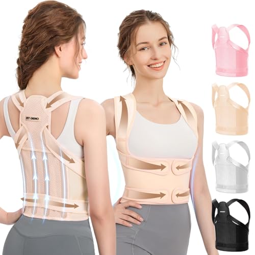 Fit Geno Back Brace Posture Corrector for Women and Men, Shoulder Straightener, Adjustable Full Back Support, Upper and Lower Back Pain Relief - Scoliosis, Hunchback, Thoracic, Spine Corrector (S) - color: Beige, size: Small