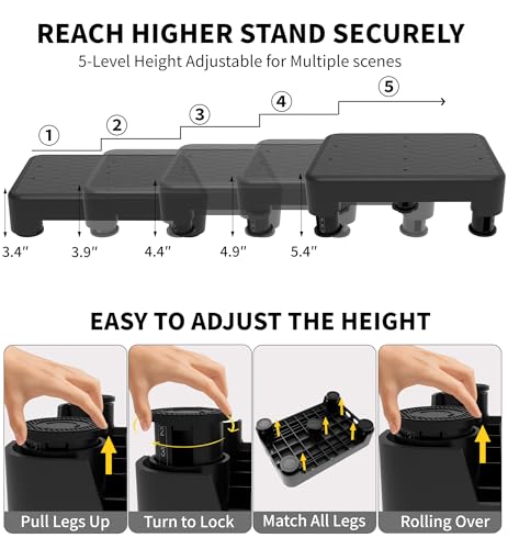 5-Level Adjustable Step Stool, 700 LBS Capacity Safety Bed Step for Seniors, Exercise Setp Platform, Portable Stair Assist for Elderly, Wide Step up for Kitchen, Car, Bedside & Shower, Black