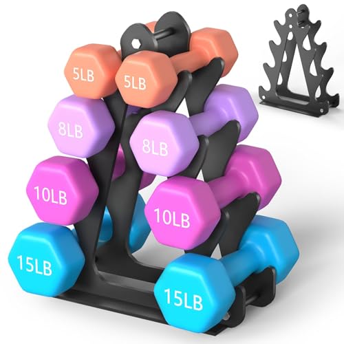 4-Tier Dumbbell Rack for 1-15 lb Weights, Holds 5 Pairs Space-Saving Sturdy A-Frame Stand for Home Gym, Weight Rack for Women's Dumbbell Set (Dumbbell Rack Stand Only)