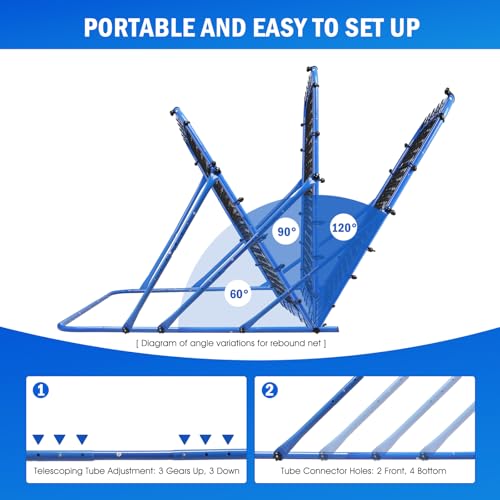 Soccer Baseball Rebounder Net, Soccer Goal Net, Volleyball Softball Rebound Pitchback Net Quick-Switch Angle Training for Control, Passing Practice, Bounce Back Rebounder Goals Gifts Trainer Equipment - size: 5FTx4FT