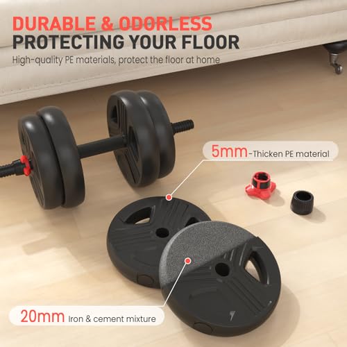 UKEEP Adjustable Dumbbells Set, 20/30/40/55/60/80lbs Free Weight Set with Connector, 2 or 3 in 1 Dumbbells Set Used as Barbell, Kettlebells, Fitness Exercises for Home Gym Suitable Men/Women - style: 20LB (10.0LB Pair)