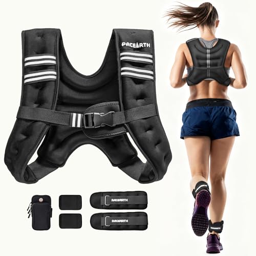 PACEARTH Weighted Vest,6lb/8lb/10lb/12lb/16lb/20lb/25lb/30lb Weight Vest with Reflective Stripe, Body Weight Vests for Women, Men, Weight Loss Workout, Strength Training, Running, Walking, Jogging - color: Black Set, size: 6 LB