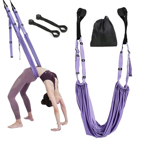 Yoga Stretching Strap,Stretching Equipment with Door Anchor,Back Stretcher for Back Pain, Flexibility Tensile Trainer for Dance Aerial Yoga Ballet Leg Stretching Exercise - color: Purple