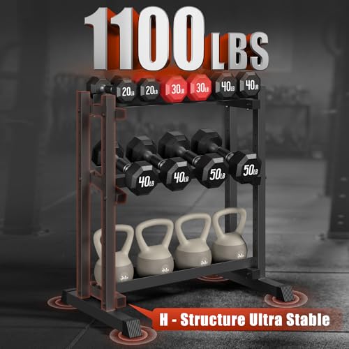 Jusgym Dumbbell Rack Stand Only, 3 Tier Adjustable Height & Angle 1100LBS - size: 34 x 18.7 x 36 inches