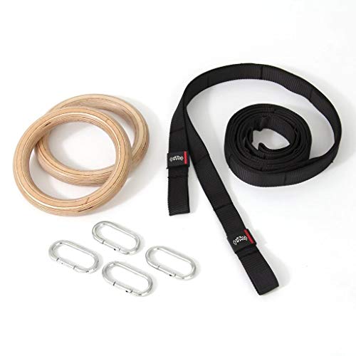 Wooden Gymnastics Rings with Adjustable Carabiner Clips - Full Body Workout Rings for Bodyweight Training, and Fitness - Gym Rings for Strength and Stability.