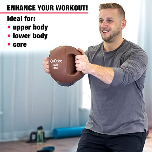 CanDo Molded Dual-Handle Medicine Ball for Strength Training, Core Workouts, Warmups, Cardio, and Plyometrics with Handles for Home and Clinic Use - style: a) 6.6 lb