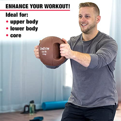 CanDo Molded Dual-Handle Medicine Ball for Strength Training, Core Workouts, Warmups, Cardio, and Plyometrics with Handles for Home and Clinic Use - style: a) 6.6 lb