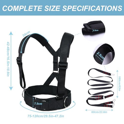 J Bryant Sled Pull Harness System with Y-Shaped Pull Strap, Adjustable Harness with D-Rings, Non-Slip Waist Belt for Strength, Speed & Resistance Training