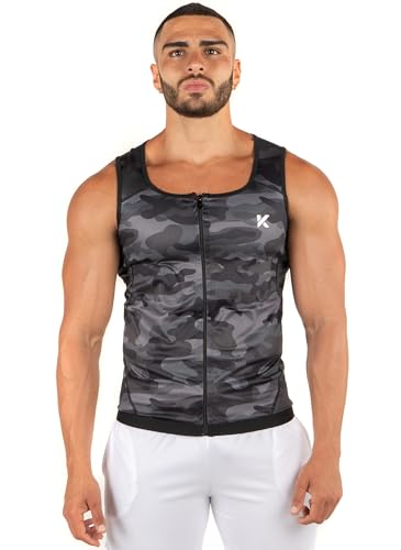 Kewlioo Men's Heat Trapping Zipper Sweat Enhancing Vest - Sauna Suit Shirt Compression Vest Shapewear Top for Gym Exercise - color: Gray Camo, size: XX-Large-3X-Large