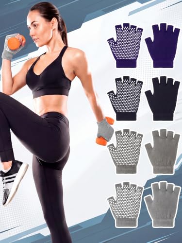 Fourluoo 4 Pcs Women Workout Gloves - color: Purple, Gray, Pea Green, Black