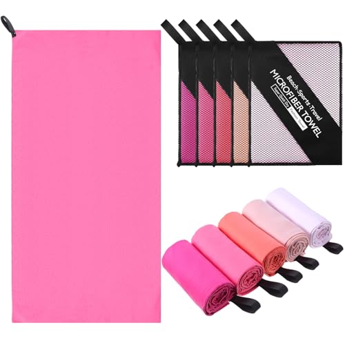 5 Pcs Microfiber Gym Towels Quick Dry Camping Towel for Women Men Gym Sweat Sports Towel for Yoga Tennis Running Swimming Exercise Working Out(Pink,23.6 x 47.2 '')