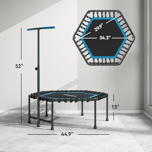 Soozier 45" Rebounder Trampoline for Adults, Mini Trampoline Indoor with Colorful LED Lights and Adjustable Handle, Quiet and Safe Bungee Rebounder